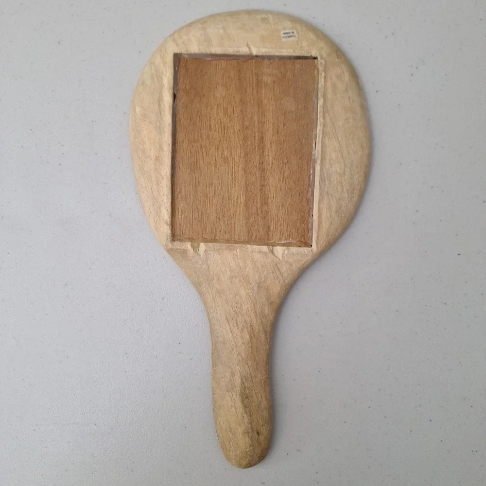 Vtg Tropical Fish Underwater Solid Wood Carved Handheld Mirror INDONESIA 14
